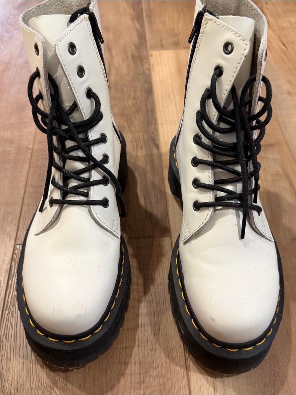 Dr. Martens White Leather Ankle Boots with Black Insole